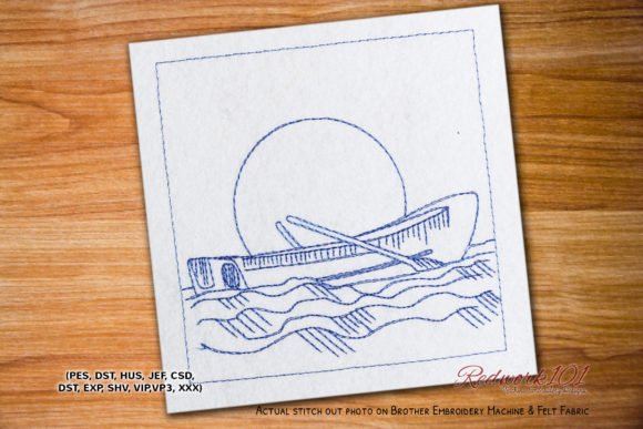 Dinghy Boat Redwork Embroidery
