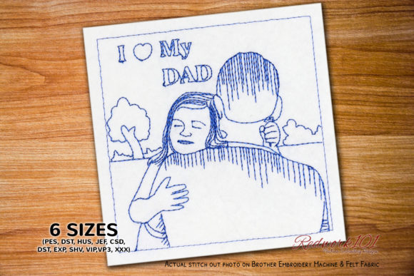 I Love My Dad Girl Redwork